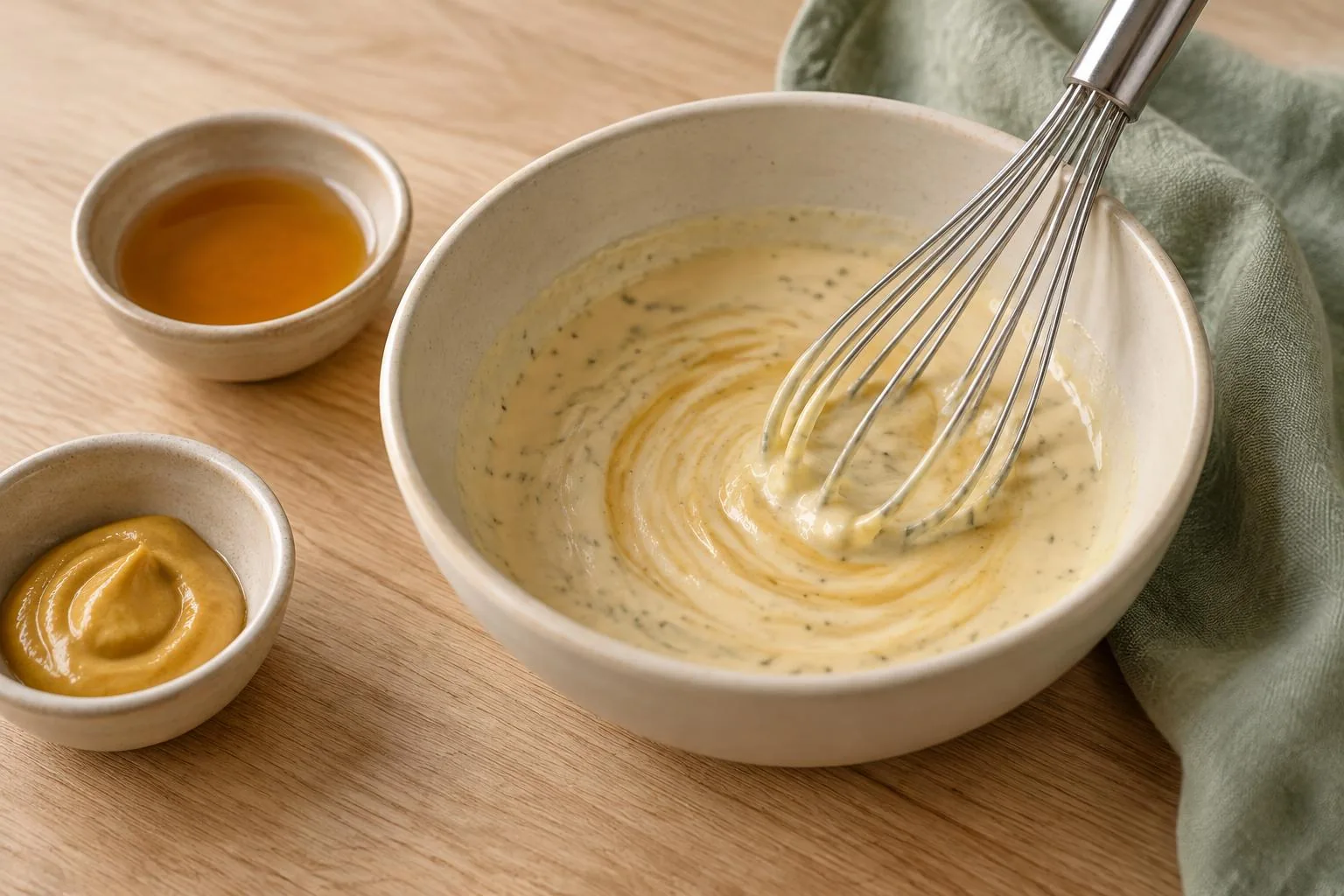 Honey ranch sauce stirred in a small bowl