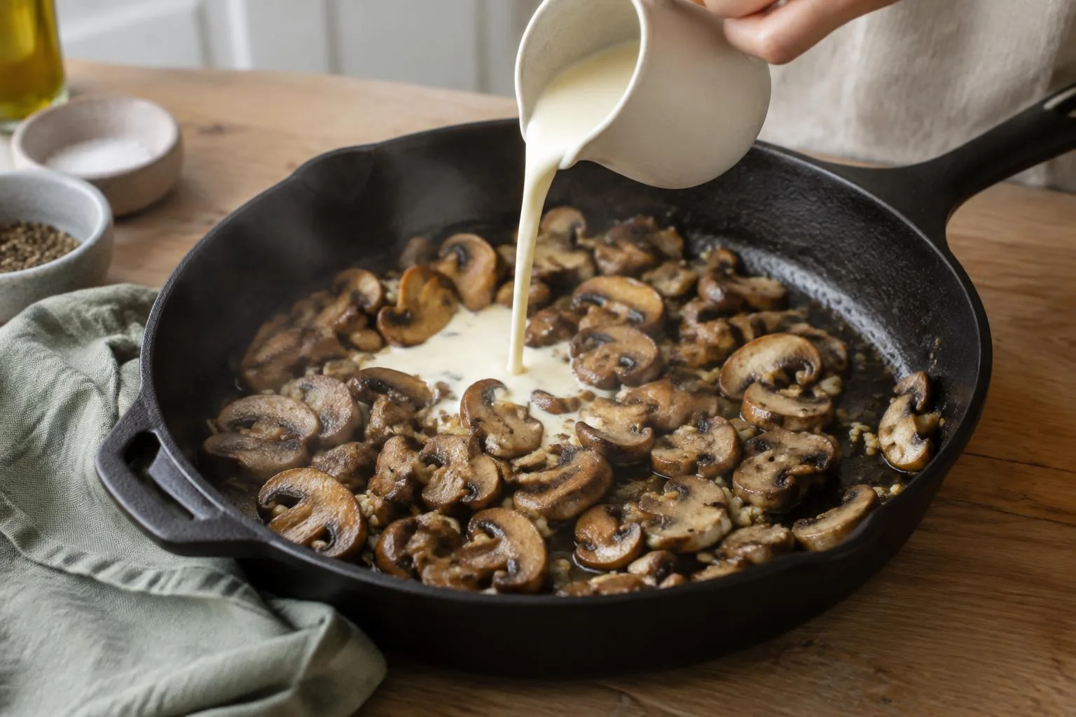 Cream sauce simmering with garlic