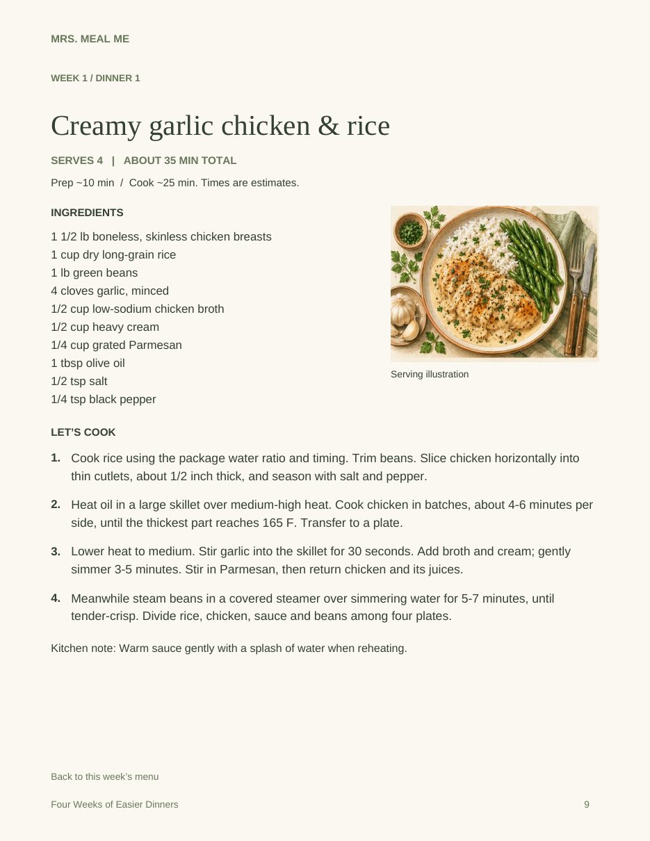 Creamy garlic chicken and rice recipe from the guide